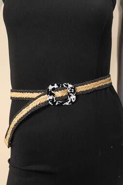 NEW ANARCHY STREET women's boho braided square buckle adjustable belt in black
